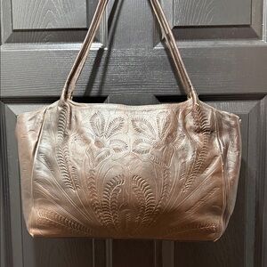 Leaders in Leather Embossed Leather Shoulder Bag